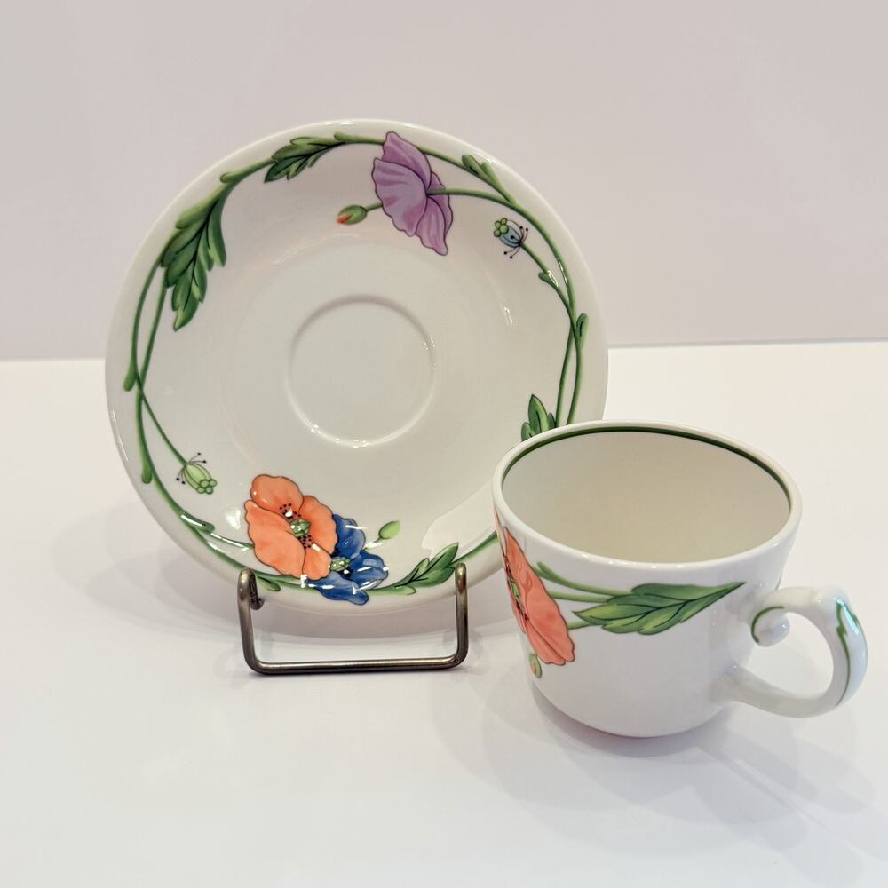 Villeroy & Boch VTG Amapola Poppy Flowers Flat Cup & Saucer Set